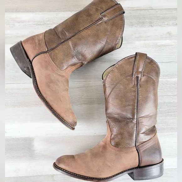 Laredo 2 Tone Brown Leather Western Cowgirl Boots Women's Size 8.5M USA Made - Picture 5 of 16